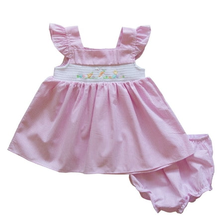 Good Lad Newborn//Infant Girls Seersucker Navy Smocked Sundress with Crab Appliques and Matching Panty
